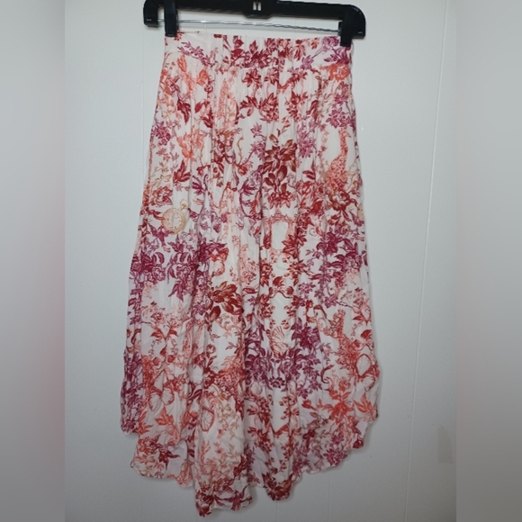 Anthropologie Red and Pink Floral A-Line Skirt - Picture 10 of 14